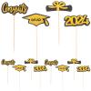 Zerodeko 12pcs Graduation Cupcake Toppers Elegant Caps and Diplomas Cake Picks for Graduation Parties and Celebrations view 1