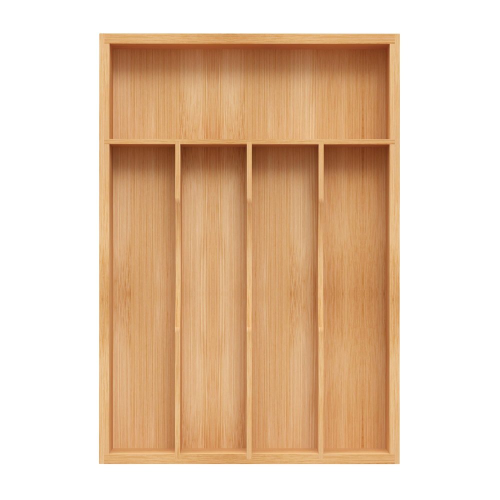 BEKVEM Bamboo Silverware Organizer, Kitchen Drawer Organizer, Utensil Holder, Cutlery Tray & Spoon Flatware Storage with Grooved Drawer Dividers (5 Slots, Natural)