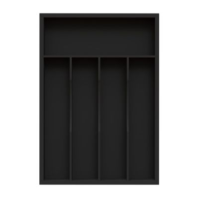 BEKVEM Bamboo Silverware Organizer, Kitchen Drawer Organizer, Utensil Holder, Cutlery Tray & Spoon Flatware Storage with Grooved Drawer Dividers (5 Slots, Black)