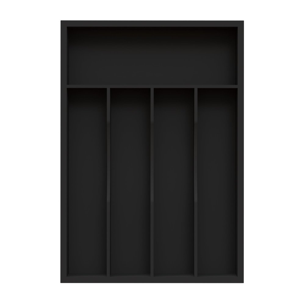 BEKVEM Bamboo Silverware Organizer, Kitchen Drawer Organizer, Utensil Holder, Cutlery Tray & Spoon Flatware Storage with Grooved Drawer Dividers (5 Slots, Black)
