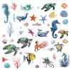 CRASPIRE 16 Sheets Sea Animal Wall Stickers Seahorse Turtle Octopus Whale Conch Coral Stickers Fish Window Stickers PVC Waterproof Self Adhesive Wall Decals Removable for Window Decor Clings view 1