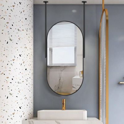 Ceiling Mounted Mirror Black Oval Wall Vanity Mirrors Modern Metal Frame Hanging Mirror for Bathroom Bedroom Living Room Entryway Home Decor (Size : 40cmx70cm)