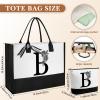 Aliceset Birthday Gifts for Women, Initial Canvas Tote Bag, 16oz Initial Glass Cup, Makeup Bag with Zipper Handbags & Wallets for Mom Sister Friends(Letter B) view 2