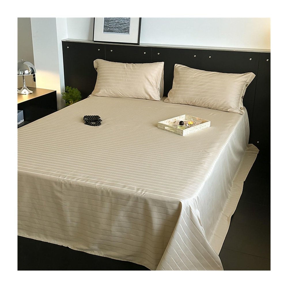 RUZGAR Satin Flat Sheet Single/Twin Small Double/Full Queen King Size Bed Soft and Breathable Bed Sheets 300TC Long Staple Cotton Jacquard Top Sheets (Color : Khaki, Size : 160x230cm-63x90 in)