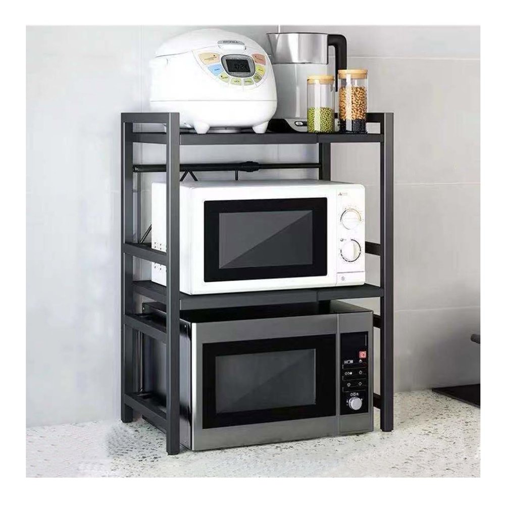 Extendable Microwave Oven Rack, Over Microwave Shelf Countertop, Kitchen Microwave Stand, Kitchen Supplies, Tableware Storage, Carbon Stainless Steel Counter Rice Cooker Stand