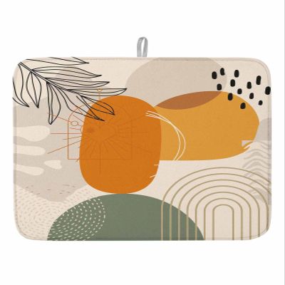 Valentine's Day Dish Drying Mat for Kitchen Counter, Absorbent Reversible Dish Drainer Rack Mats for Coffee Bar Mats 16''x18'' 1 PCS Abstract Geometric Leaves Love