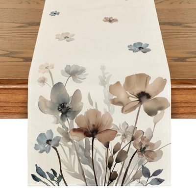 Artoid Mode Brown Poppy Floral Leaves Spring Table Runner, Seasonal Summer Kitchen Dining Table Decoration for Home Party Decor 13x48 Inch