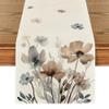Artoid Mode Brown Poppy Floral Leaves Spring Table Runner, Seasonal Summer Kitchen Dining Table Decoration for Home Party Decor 13x48 Inch view 1