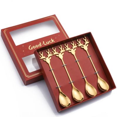 Spoons 4pcs Coffee Spoon Convenient Stirring Spoon Lightweight Stainless Steel Cake Dessert Fruit ice Cream Spoon (Color : Gold, Size : A)