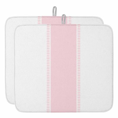 Valentines Day Dish Drying Mat for Kitchen Counter, Absorbent Reversible Dish Drainer Rack Mats for Coffee Bar Mats 16''x18'' 2 PCS Minimalist Pink Stripes Solid Color