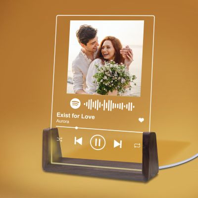 Pahdecor Custom Spotify Plaque with Night Light Personalized Song Plaque with Picture Frame Customized Photo Valentines Gifts for Women Acrylic Music Sign for Couples