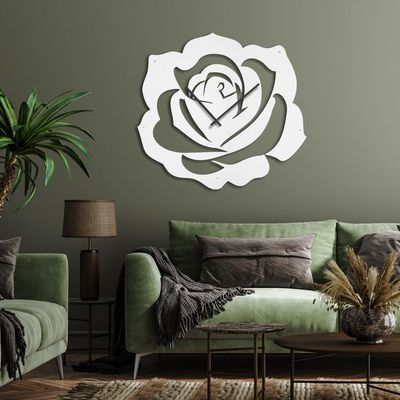 SIGNLEADER Metal Wall Clock Wall Art Decor, Rose Blossom Wall Sculpture Clock Silent Battery Operated Hangings Home Decoration for Living Room, Bedroom, Kitchen, Bathroom - 36" White
