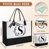 Aliceset Initial Gifts for Women Monogrammed Canvas Tote Bag with Zipper Pockets Reusable Grocery Bags and Glass Straws Cup(Letter S) view 4