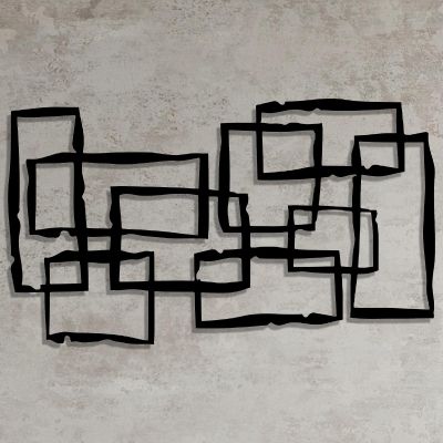 Geometrical Metal Wall Decor, Rectangle Wall Decor, Metal Abstract Wall Art, Geometric Abstract Wall Art for Living Room, Bedroom, Bathroom (Black, 76x44cm/29.9x17.3inch)