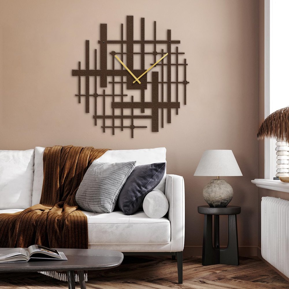 SIGNLEADER Metal Wall Clock Wall Art Decor, Minimalist Grid Wall Sculpture Clock Silent Battery Operated Hangings Home Decoration for Living Room, Bedroom, Kitchen, Bathroom - 24" Bronze