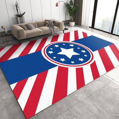 7x10 Large Area Rugs American Disc Stars Area Rug for Living Room, Red Striped Flag Lovers Modern Rug with Double Sided Carpet Tape for Bedroom Men Room Decor