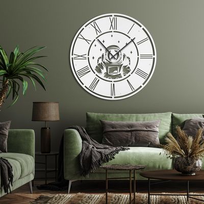 SIGNLEADER Metal Wall Clock Wall Art Decor, Modern Astronaut Wall Sculpture Clock Silent Battery Operated Hangings Home Decoration for Living Room, Bedroom, Kitchen, Bathroom - 24" White