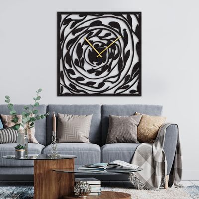 SIGNLEADER Metal Wall Clock Wall Art Decor, Abstract Swirls Wall Sculpture Clock Silent Battery Operated Hangings Home Decoration for Living Room, Bedroom, Kitchen, Bathroom - 36" Black
