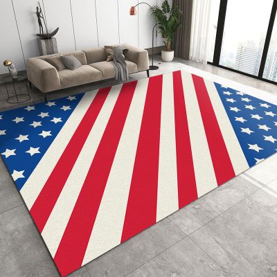 7x10 Large Area Rugs American Simple Stars Area Rug for Living Room, Red Striped Flag Lovers Modern Rug with Double Sided Carpet Tape for Bedroom Men Room Decor