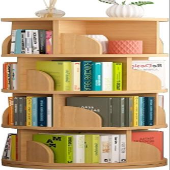 HOBIBA Bookcases 360 Rotatable Bookshelf, Large, Height Adjustable Bookshelf, Stimulate Interest in Reading, Office Table Display Corner Standing Bookshelf(Size:4 Layers (46 * 126cm),Color:Wood)