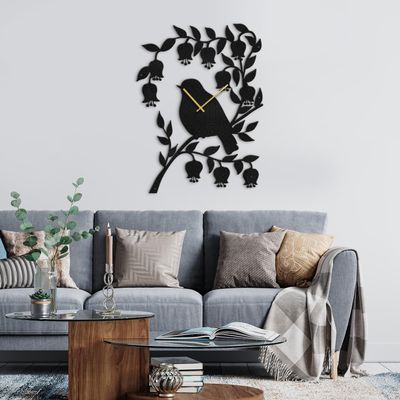SIGNLEADER Metal Wall Clock Wall Art Decor, Charming Birds and Branches Wall Sculpture Clock Silent Battery Operated Hangings Home Decoration for Living Room, Bedroom, Kitchen, Bathroom - 24" Black