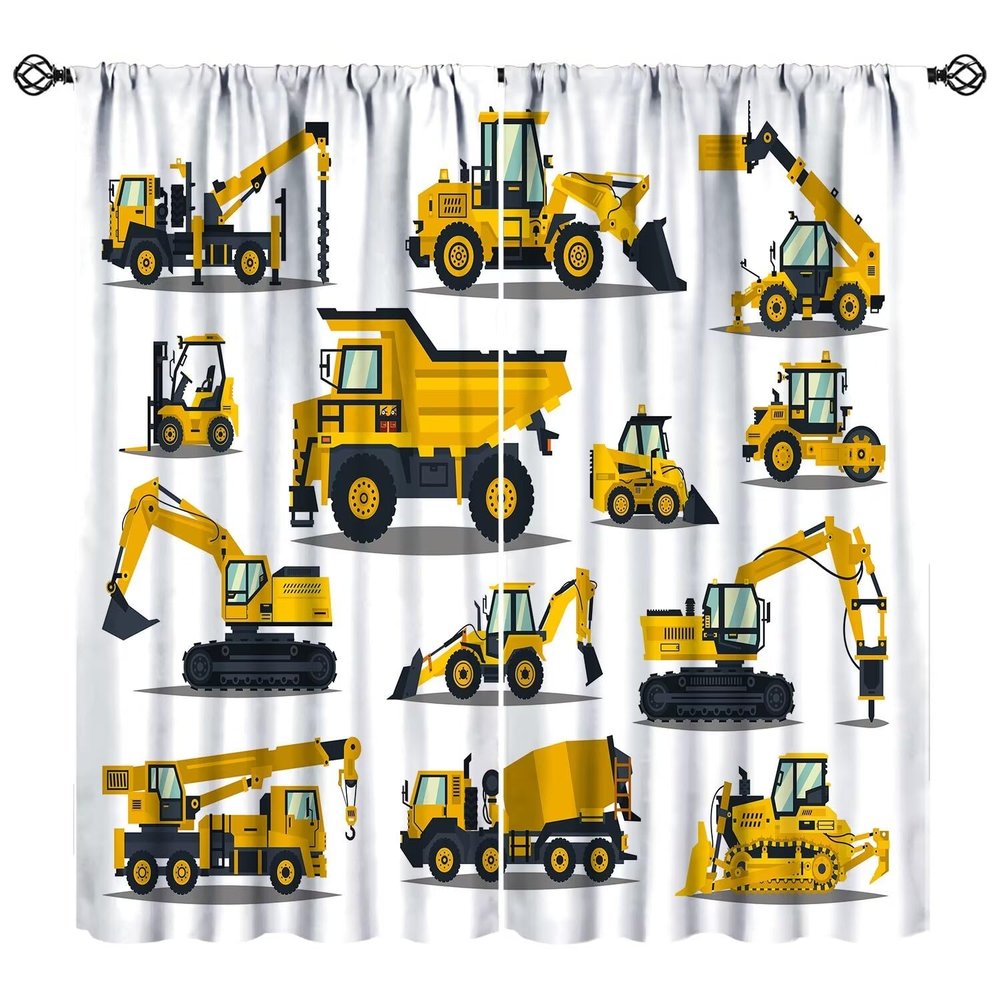 BAEKJIN Kids Truck Curtains for Boys Teens Bedroom Cartoon Construction Car Excavator Truck Bulldozer Tractor Blackout Rod Pocket Window Drapes Treatment for Living Room Home Decor W42xL84in 2 Panels