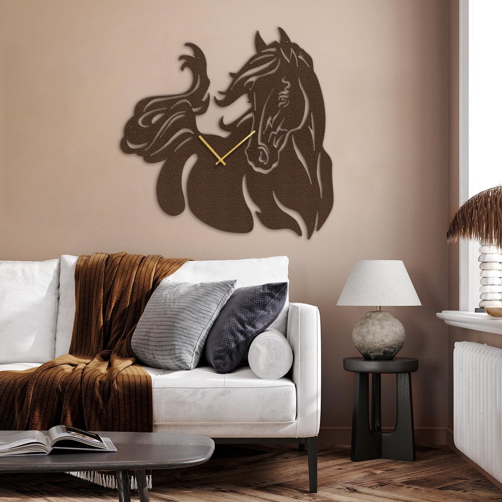 SIGNLEADER Metal Wall Clock Wall Art Decor, Majestic Horse Silhouette Wall Sculpture Clock Silent Battery Operated Hangings Home Decoration for Living Room, Bedroom, Kitchen, Bathroom - 24" Bronze