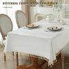 Alsoo Table Cloth Rectangle Table Heavy Duty Cotton Linen Texture Tablecloth Farmhouse Waterproof Wrinkle Free Tables Cover with Tassel for Kitchen Dining Holiday Party, Ivory, 55" x 75" view 4