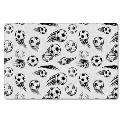 Minimalist Football Kitchen Bath Door Mat Cushioned Runner Rug, Washable Welcome Floor Sink Antifatigue Mat, Waterproof & Non-Slip Comfort Standing Doormat for Kitchen,Sports Theme Black White 20"x39"