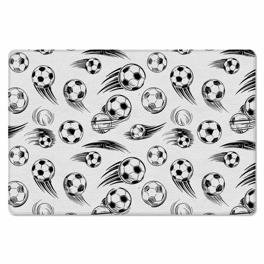 Minimalist Football Kitchen Bath Door Mat Cushioned Runner Rug, Washable Welcome Floor Sink Antifatigue Mat, Waterproof & Non-Slip Comfort Standing Doormat for Kitchen,Sports Theme Black White 20"x39"