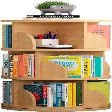 HOBIBA Bookcases 360 Rotatable Bookshelf, Large, Height Adjustable Bookshelf, Stimulate Interest in Reading, Office Table Display Corner Standing Bookshelf(Size:3 Layers (46 * 95cm),Color:Wood)