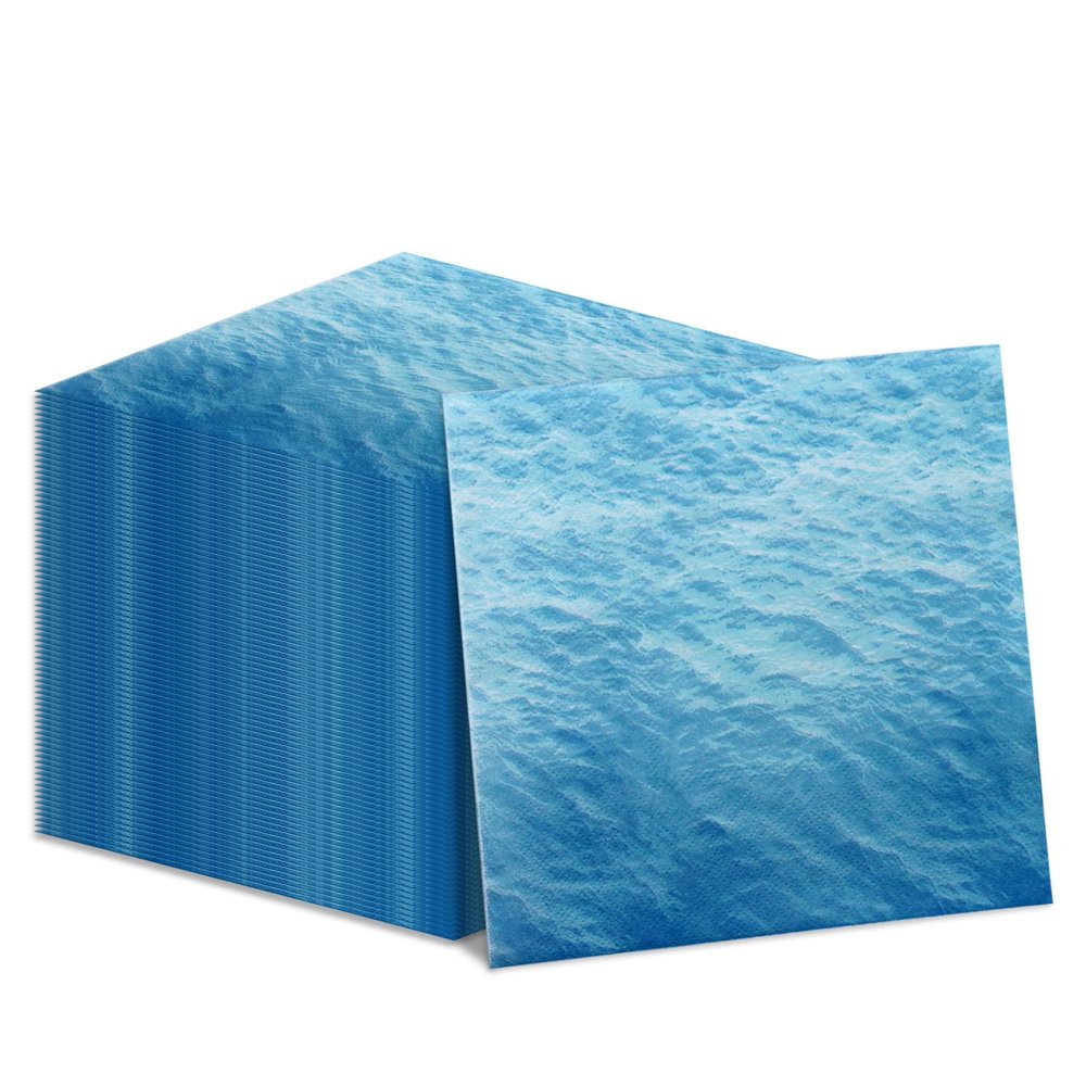 100Pcs Ocean Wave Party Napkins - 13 x 13inch Blue Paper Napkins for Beach Ocean Sea Party Birthday Baby Shower Under the Sea Beach Pool Theme Decorations