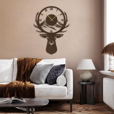 SIGNLEADER Metal Wall Clock Wall Art Decor, Majestic Stag Head Wall Sculpture Clock Silent Battery Operated Hangings Home Decoration for Living Room, Bedroom, Kitchen, Bathroom - 36" Bronze