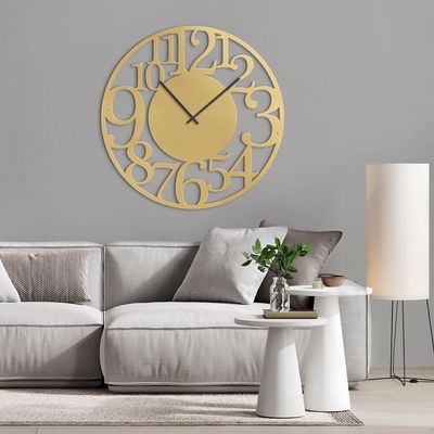 SIGNLEADER Metal Wall Clock Wall Art Decor, Contemporary Cut-Out Numbers Wall Sculpture Clock Silent Battery Operated Hangings Home Decoration for Living Room, Bedroom, Kitchen, Bathroom - 24" Gold