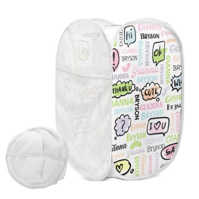YUKILUKA Cute Colorful Doodle Laundry Hamper, Foldable Pop-up Mesh Hamper Dirty Clothes Basket Collapsible for Storage With Durable Handles, Custom 14th, 15X15X24IN