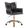 KCC Modern Velvet Home Office Desk Chair with Hand Woven Backrest, Upholstered Adjustable Makeup Vanity Chair with Armrest and Golden Metal Base with Wheels for Living Room Bedroom Study(Gray) view 1