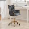 KCC Modern Velvet Home Office Desk Chair with Hand Woven Backrest, Upholstered Adjustable Makeup Vanity Chair with Armrest and Golden Metal Base with Wheels for Living Room Bedroom Study(Gray) view 2
