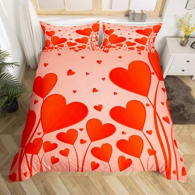 jejeloiu Heart Love Bedding Set Full Size Couple Valentine's Day Comforter Cover Set for Girls Women Lover Romantic Love Hearts Duvet Cover Pink Red Bedspread Cover Room Decor
