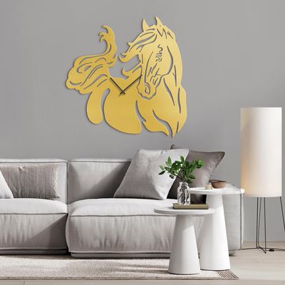 SIGNLEADER Metal Wall Clock Wall Art Decor, Majestic Horse Silhouette Wall Sculpture Clock Silent Battery Operated Hangings Home Decoration for Living Room, Bedroom, Kitchen, Bathroom - 24" Gold