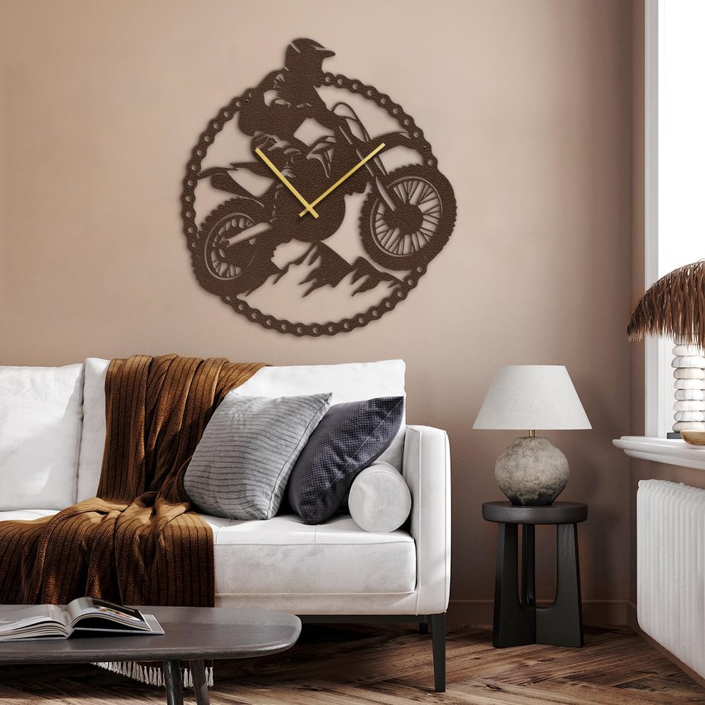 SIGNLEADER Metal Wall Clock Wall Art Decor, Adventure Motorcycle Wall Sculpture Clock Silent Battery Operated Hangings Home Decoration for Living Room, Bedroom, Kitchen, Bathroom - 36" Bronze