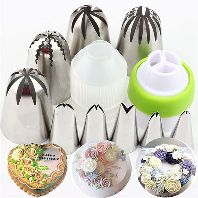 Cake Piping Nozzles Cake Piping Tips Stainless Steel 11 Pcs Large Rose Cream Cake Piping Nozzle Coupler Cupcake Decorating Piping Nozzle Kit Unique decoration