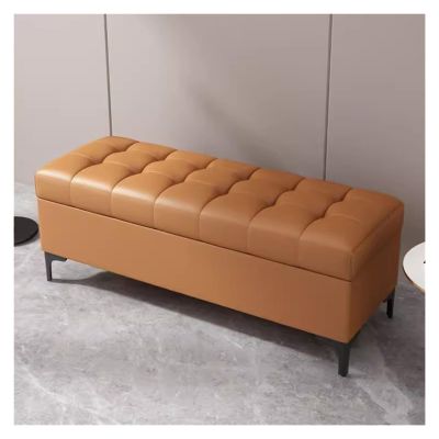 Faux Leather Ottoman with Storage,Rectangular Extra Long Storage Bench Foot Stool for Bedroom and Living Room,End of Bed Bench with Soft Close Lid (Color : Orange, Size : 80CM)