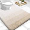 OLANLY Luxury Toilet Rugs U-Shaped 24x20, Extra Soft and Absorbent Microfiber Bathroom Rugs, Non-Slip Plush Shaggy Bath Mat, Machine Wash Dry, Contour Bathroom Mats for Toilet Base, Light Beige view 1
