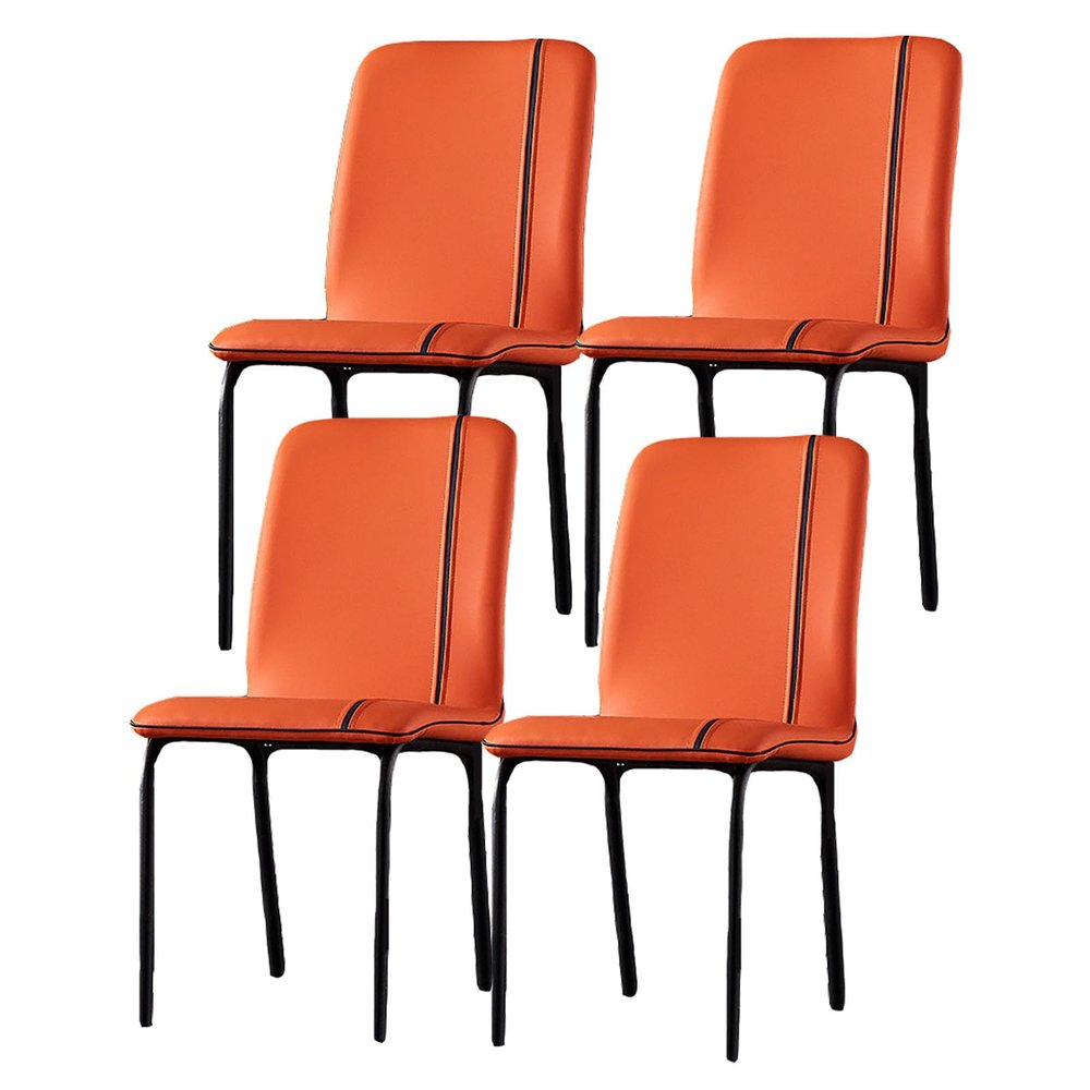 Faux Leather Dining Chairs Set of 4, Modern Upholstered Kitchen Chairs Armless Accent Side Chairs with Metal Legs,High Back Lounge Chair for Living Room/Dinning Room(38x50x86cm(15x20x34inch), Orange)