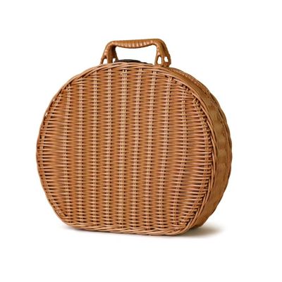 CDQL Round Rattan Suitcase Basket,Vintage Round Woven Wicker Storage Bins with Handle,Rattan Storage Box Travel Suitcase,Picnic Handbag for Camping, Home Decor (L)