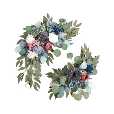 PRTECY Artificial Wedding Floral Swag,Wedding Arch Flowers Kit Hanging Wedding Welcome Signs for Backdrop Floral Arrangement Party Outdoor Decor(Blue)