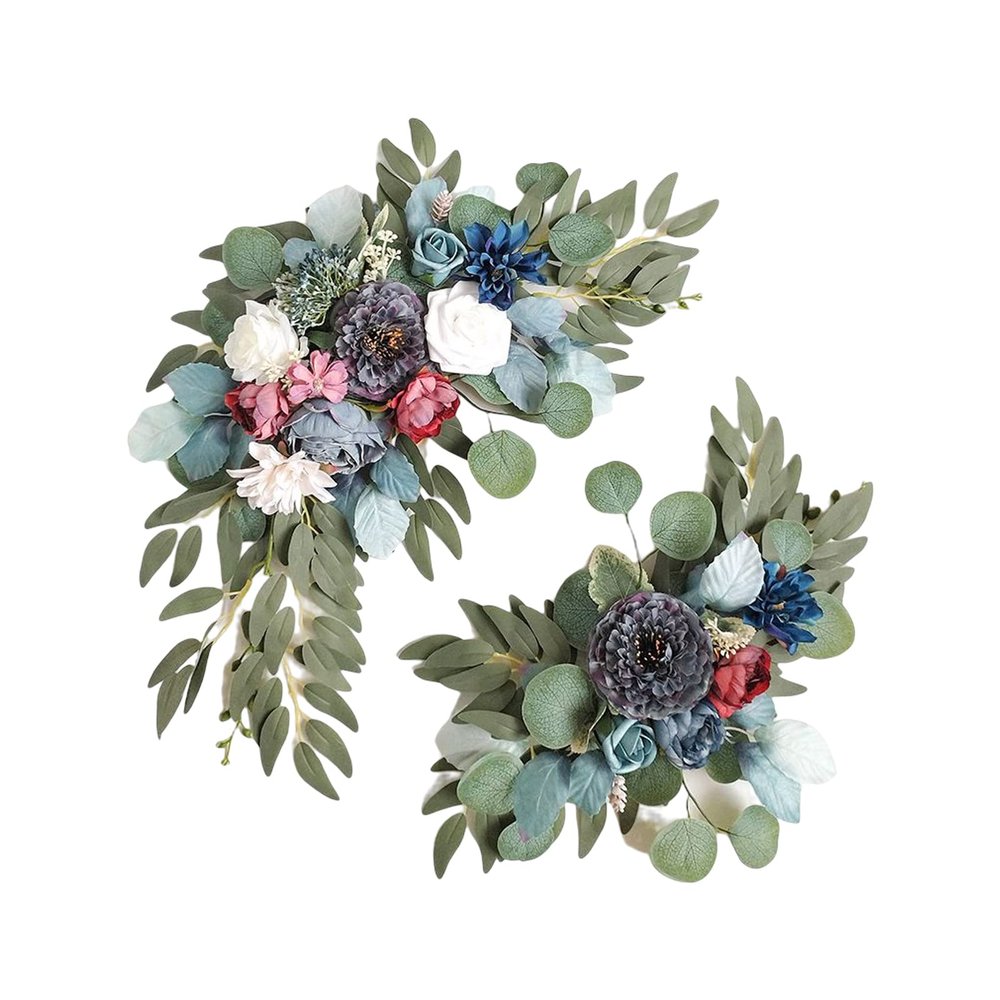 PRTECY Artificial Wedding Floral Swag,Wedding Arch Flowers Kit Hanging Wedding Welcome Signs for Backdrop Floral Arrangement Party Outdoor Decor(Blue)