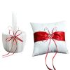 CDQL Wedding Flower Girl Basket and Ring Bearer Pillow Set,Satin Wedding Set with Double Heart Rhinestone Decor,Petals Basket Ring Cushion (Red) view 1