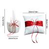 CDQL Wedding Flower Girl Basket and Ring Bearer Pillow Set,Satin Wedding Set with Double Heart Rhinestone Decor,Petals Basket Ring Cushion (Red) view 2