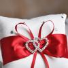 CDQL Wedding Flower Girl Basket and Ring Bearer Pillow Set,Satin Wedding Set with Double Heart Rhinestone Decor,Petals Basket Ring Cushion (Red) view 3